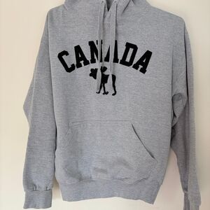 River Wear Canada Moose Graphic Hoodie Gray Women Small Gorpcore Cozy patriotic